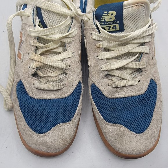 New Balance All Coasts Mens 11.5 White Gold Beige Cream Blue Shoes AM574WYG